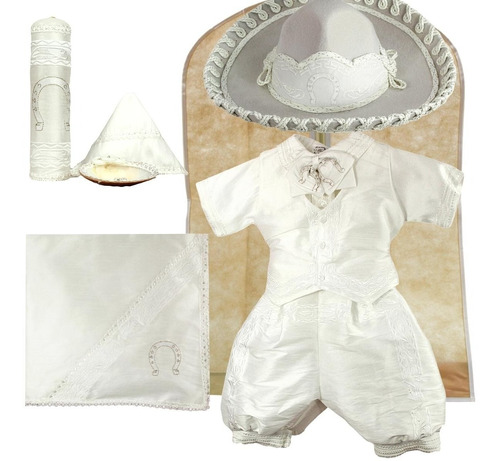 Traje Charro Bordado Bautizo Niño + Kit De Vela  + Sábana 