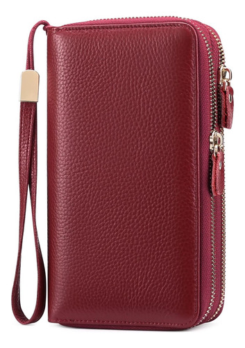Sendefn Cartera De Cuero Para Mujer Cremallera Con Bloqueo R