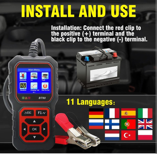 Bt60 - Probador De Batería De Automóvil De 6 V, 12 V Y 24 V