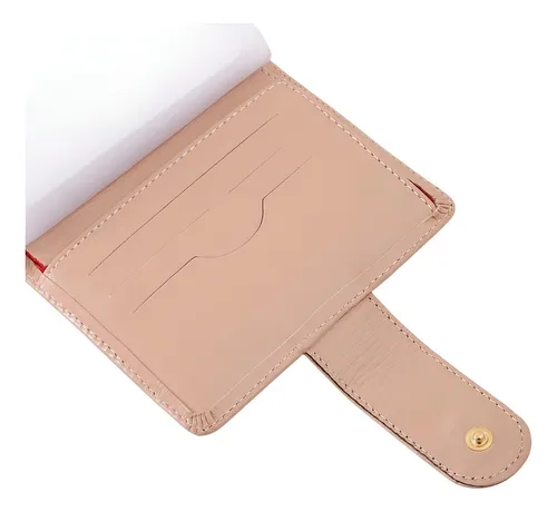 Cartera de piel auténtica para mujer 175/ 174, color nude, cartulina, diseño de tela de piel lisa