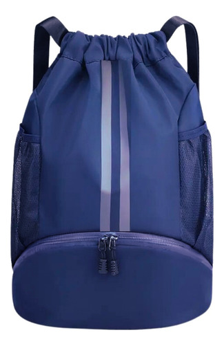 Mochila Saco Esportiva Treino Passeio Academia Impermeável Cor Azul-escuro Desenho Do Tecido Liso Com Listra
