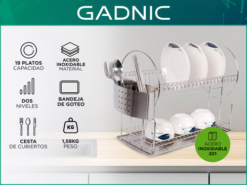 Escurridor de trastes Gadnic SEC08 color plateado de acero inoxidable