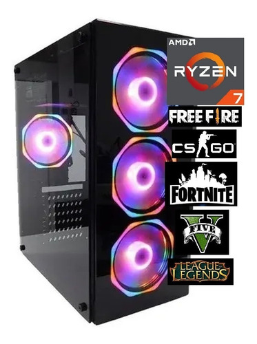Imagem 1 de 5 de Pc Cpu Gamer Amd Ryzen 7 8gb Ssd 480gb Gtx 1050 4gb F600w