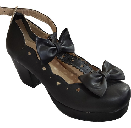 Zapatos Lolita Moño Corazón Coquette Gothic A Restaurar Tira Negro 36.5 (Usado)