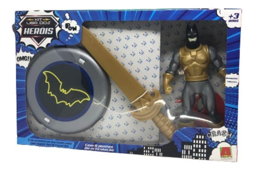 Kit Herois Boneco Escudo Espada Morcego Algazarra Brinquedos