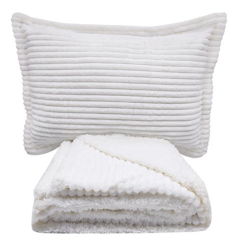 Set Stripes-corderito + Fundas De Almohadones. Queen, Blanco