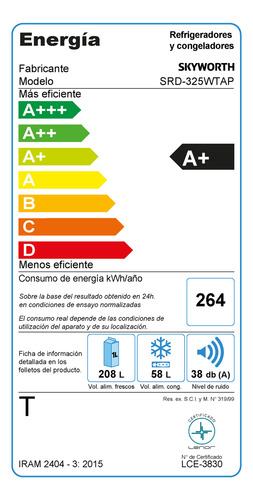 Heladera Skyworth Freezer Sup. No Frost 266 Litros St/t Gris