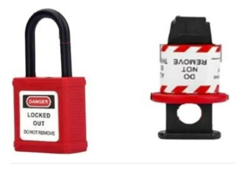 Kit Candado Dialectrico Y Seguro Automatico. Bloqueo Loto Rojo