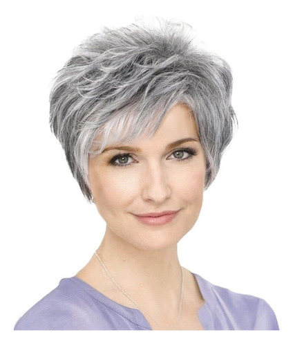 Peluca Corta Gris For Mujer Con Cabello Natural De Uso