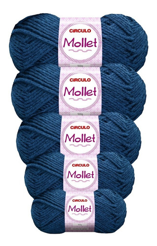 Lã Mollet 100g Crochê / Tricô - Círculo - 5 Novelos Cor 2770-AZUL CLÁSSICO