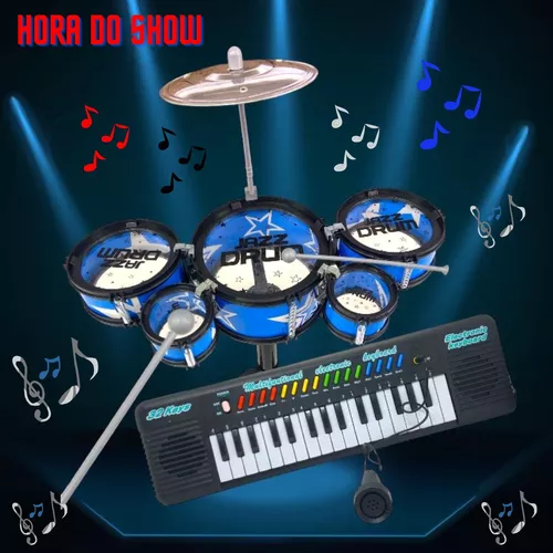 Jogo 2 Peças Musical Infantil Mini Bateria+piano Teclado 32