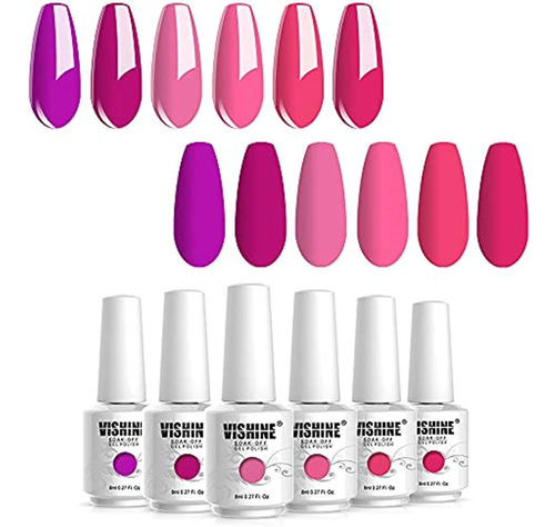 Vishine Hot Pink Fuchsia Gel Nail Polish Set - 6pcs Colores 