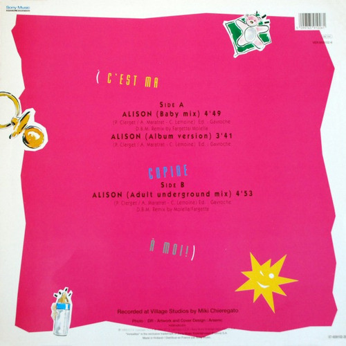 Jordy Alison Maxi 12 Made In France Hit En Los 90's Año 1991 (Usado)