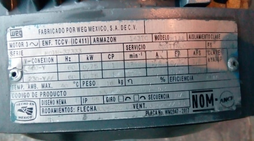 Motorreductor Reductor Weg Abb 1 Hp 28 Rpm Trifasico (Usado)