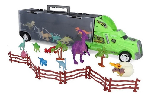 Camión Con Trailer, Dinosaurios Y Accesorios