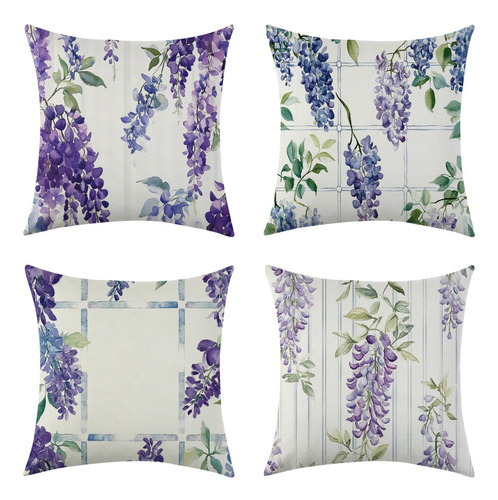 4 Juegos De Fundas De Cojín, Flores Moradas Nórdicas,45 * 45