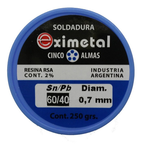 Soldadura De Estaño 250 Gramos Marca Eximetal 0,7 Milímetros