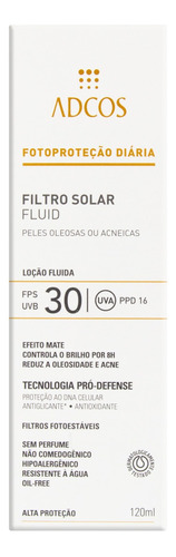 Protetor Solar Fluid FPS 30 sem Perfume Adcos Caixa 120ml