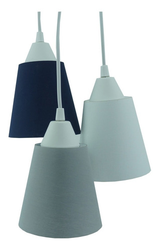 Lustre Pendente Luminária Cacho Cinza, Azul Marinho E Branco Cor Azul/Cinza/Branco 110V/220V