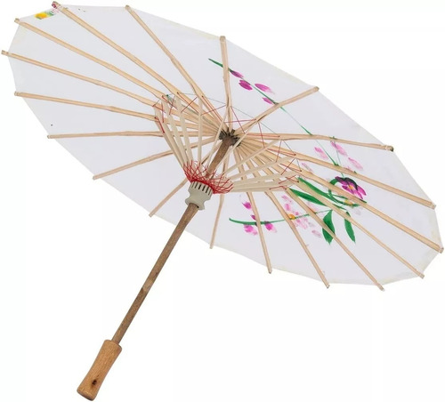 Paraguas Sombrilla China Japonesa De Tela Bambu Flores 80 Cm
