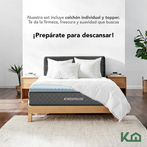 Set 2 Pzas Colchón Memory Gris + Cubrecolchón Tamaño Individual De Espuma Con Blue Cooling Gel Azul Sin Resortes Kingshouse