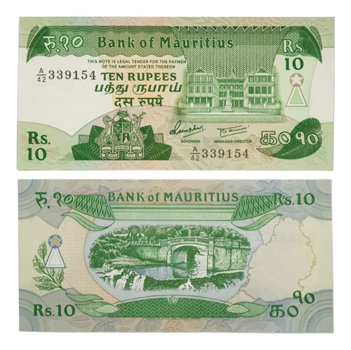 Billetes Mundiales : Mauricio Islas 10 Rupias  Año 1985
