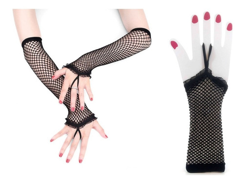 Imagen 1 de 6 de Guantes Mitones Red Con Encaje Sin Dedos Medianos Negros