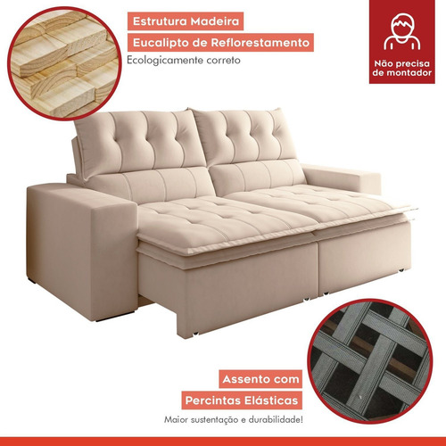 Sofá Retrátil E Reclinável 4 Lugares Pillowtop Duplo M118