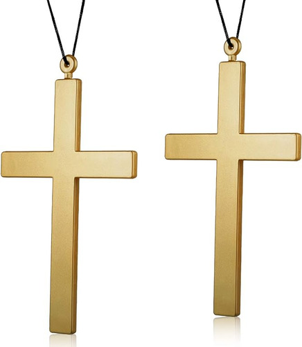 Collar Grande Cruz Plastico 2 Piezas Sacerdote Oro Crucifijo