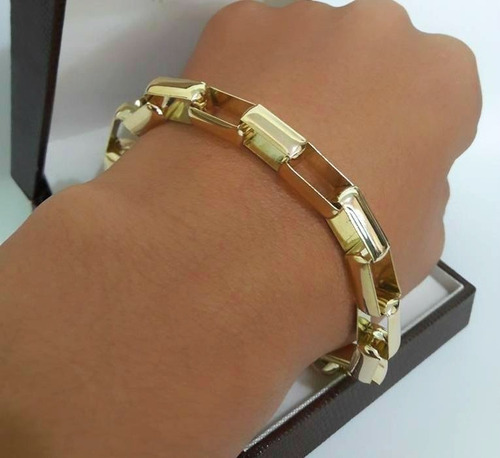 Pulseira Baguete Quadrada 52 Gramas 10mm Ouro 18k Maciço