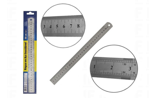 Régua Aço Inox 30cml Dupla Face