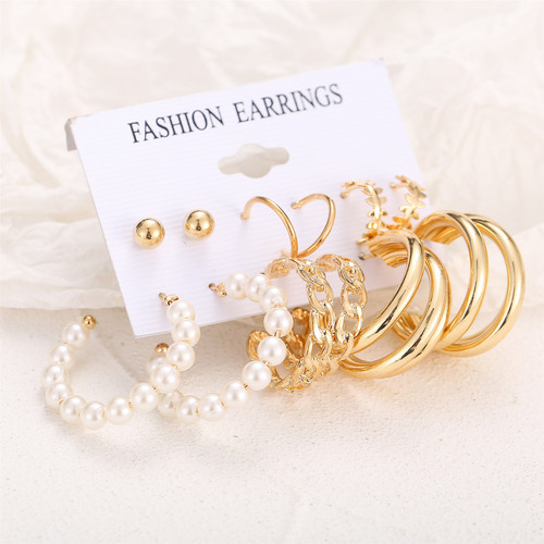 Pendientes Geométricos De Perlas Para Mujer R Metal 4892, 6