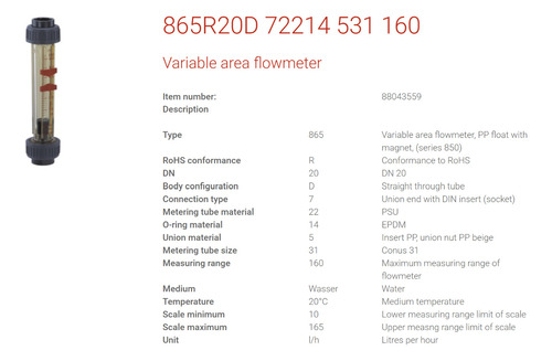 Gemu 865r20d 72214 531 160 Variable Area Flowmeter 0 Jjj
