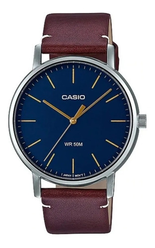 Reloj Casio Mtp-e171l-2e Cuero Marron/fondo Azul Ag Of Casio