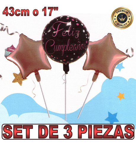 Pack De 3 Globos Foil Feliz Cumpleaños Negro 43cm