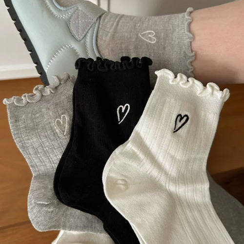 Calcetines Con Volantes De Algodón Con Estampado De Amor, 3