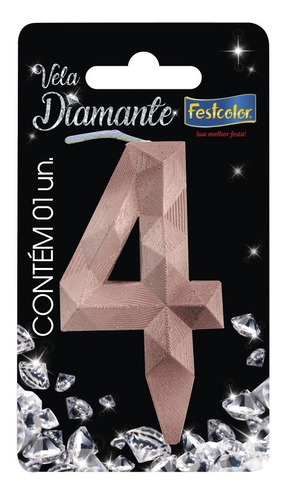 Número 4 - Vela Diamante Rose Gold Para Bolo E Festa
