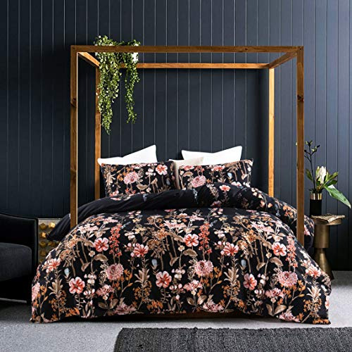 Black Floral Duvet Cover Set Full/queen Comforter Cover...