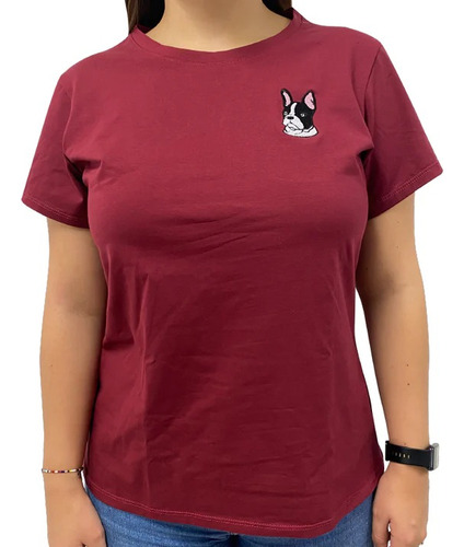 Camiseta Mujer Bordada Bulldog