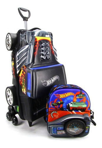 Imagem 2 de 10 de Mochila De Rodinha Hotwheels 3d Lancheira Maxtoy 2500fm20