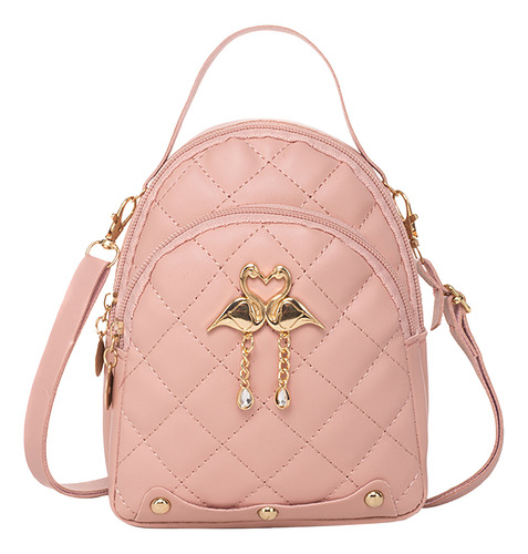 Mochila Mini Doble Capa Bordado Cuero Pu Para Viajar