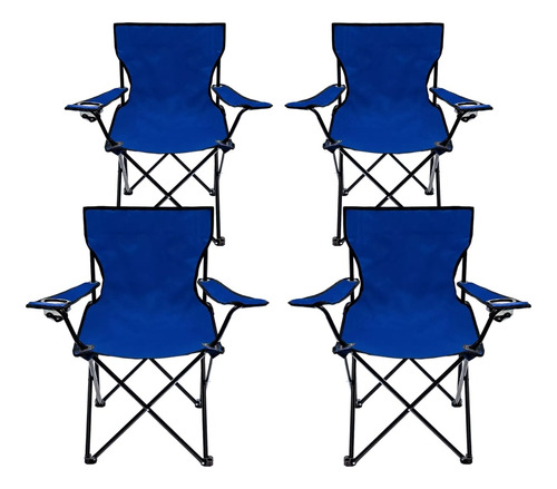 4 Sillas Playera Plegable Portatil Para Exteriores Camping Color Azul oscuro