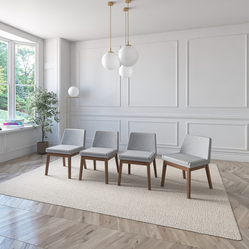 Juego De Comedor Extensible Milan De Madera Con 6 Sillas Diseño De La Tela De Las Sillas Gris Claro - Nogal