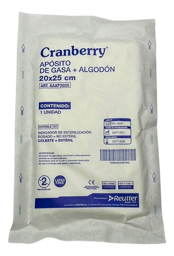Aposito Gasa Algodón Esteril 20x25 Bolsa X10