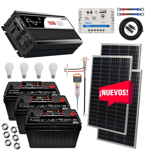 Kit Solar 1800 Watts, Akku, Inversor 600w Onda Pura, Pwm Sd