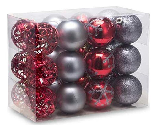 Juego De 24 Adornos De Bola Navidad Inastillables 6 Cm Rojo