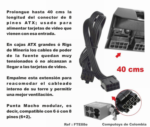 Imagen 4 de 7 de Extensor Conector Gpu 8 Pines Ref: Fte88e Computoys Sas