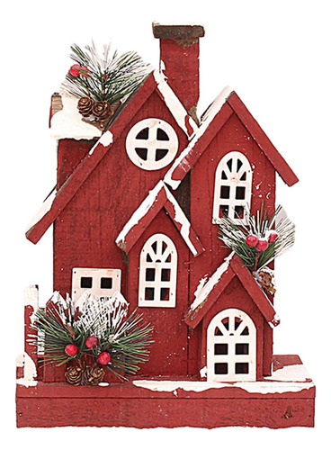 Casa Nieve Navideña Roja Con Luz Cálida Para Escritorio