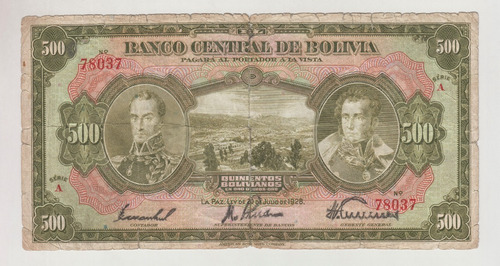 Billete Bolivia 500 Bolivianos 1928 (c85)