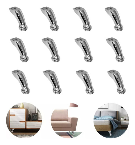 12 Piezas De Patas Curvas Cromadas C/tornillas/mueble, Cama